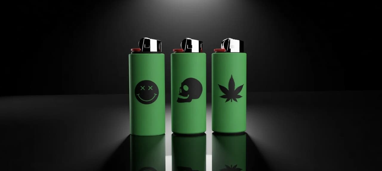 Bic Lighter Case Skull Smiley Marijuana